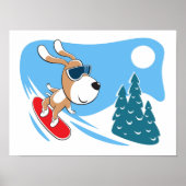 Cartoon Dog Puppy Snowboard Winter Snow Sun Poster (Voorkant)