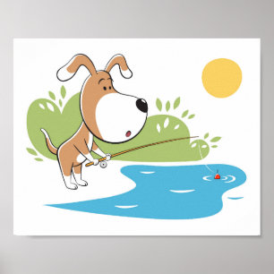 Cartoon Dog Puppy Vist Sun Lake Poster