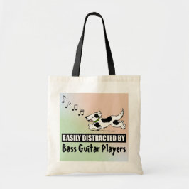 Cartoon Dog vervormd door bass Guitar-spelers Tote Bag