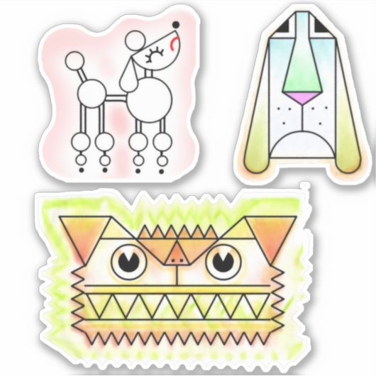 Cartoon Dogs Custom-Cut Vinyl Sticker Set (Voorkant)