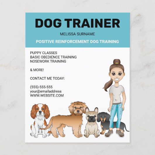 Cartoon Dogs en een meisje  Dog Trainer Flyer (Voorkant)