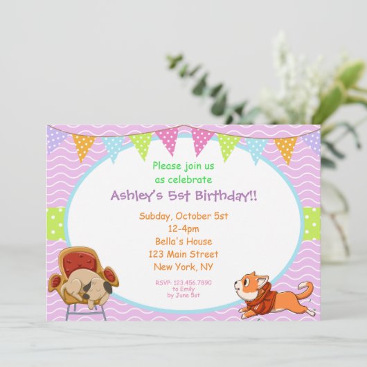 Cartoon Dogs Schattigee Uitnodiging (Staand voorkant)