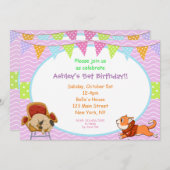 Cartoon Dogs Schattigee Uitnodiging (Voorkant / Achterkant)