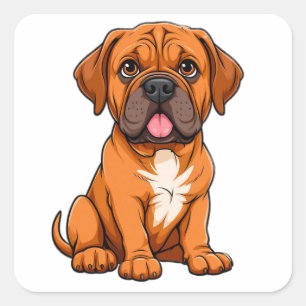 Cartoon Dogue de Bordeaux Puppy Met Malle Uitdrukk Vierkante Sticker
