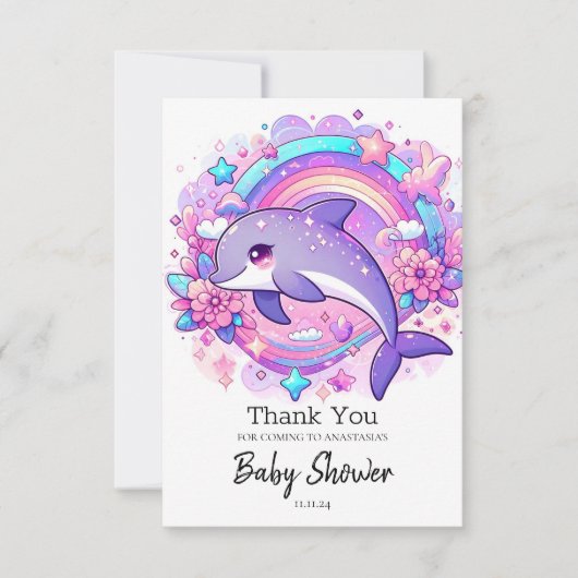 Cartoon Dolfijn Baby shower Bedankkaart (Voorkant)