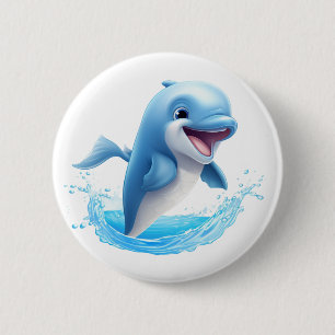Cartoon dolfijn illustratie ronde button 5,7 cm
