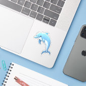 Cartoon dolfijn illustratie sticker (Laptop met iPhone)