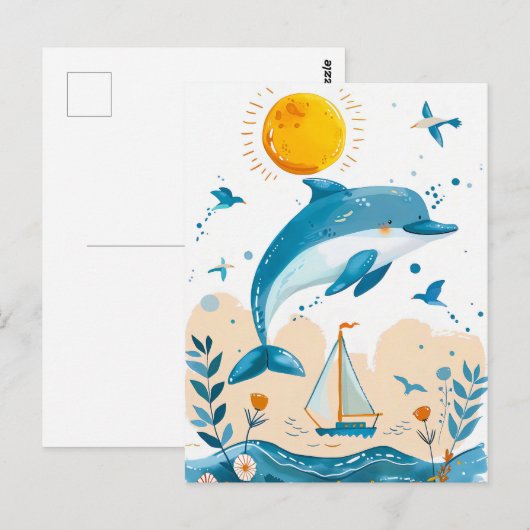 Cartoon dolfijn springt uit het water briefkaart (Voorkant / Achterkant)