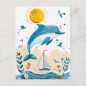 Cartoon dolfijn springt uit het water briefkaart (Voorkant)
