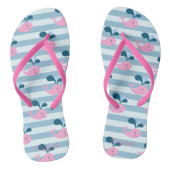 Cartoon dolfijnen, lichte blauwe strepes op maat teenslippers (Voetbed)