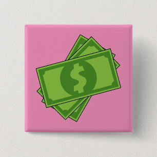 Cartoon Dollar Bills Vierkante Button 5,1 Cm