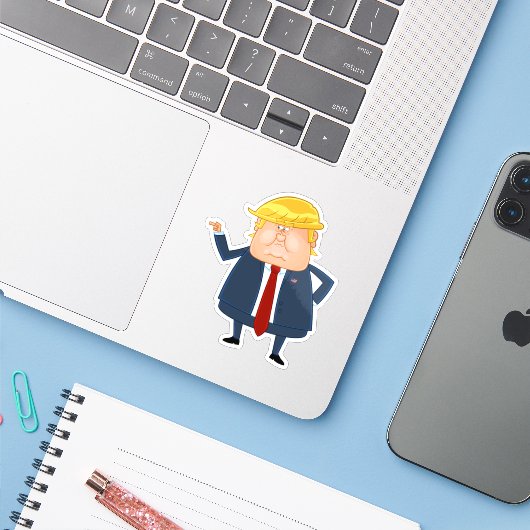 Cartoon Donald Trump Sticker (Laptop met iPhone)