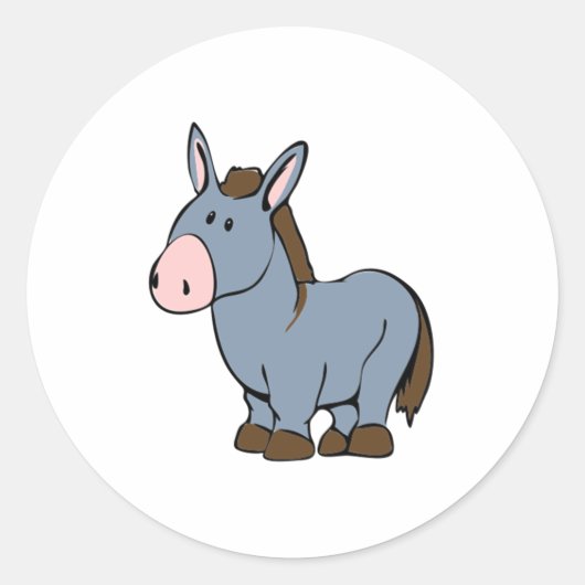 Cartoon Donkey Ronde Sticker (Voorkant)