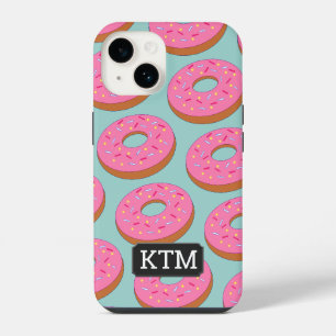 Cartoon Donut Circles met Roze Topping aangepast iPhone 14 Hoesje