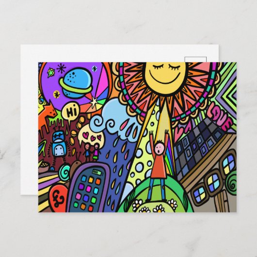 Cartoon Doodle Briefkaart (Voorkant / Achterkant)