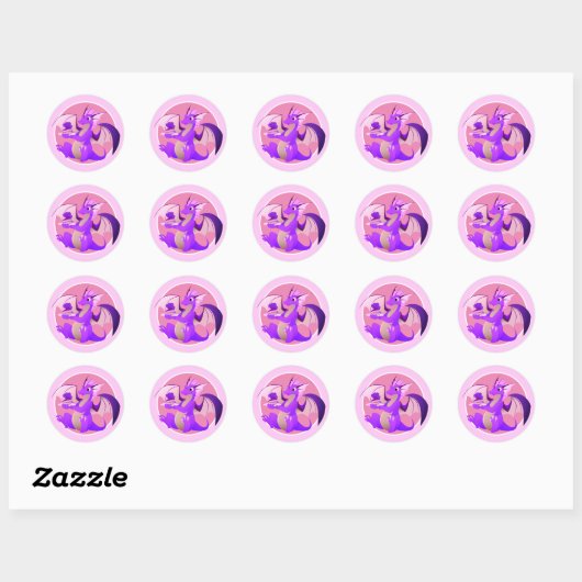 Cartoon draak met roze Stickers (Vel)