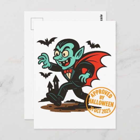 Cartoon Dracula Vampire - Goedgekeurd door Hallowe Briefkaart (Voorkant / Achterkant)