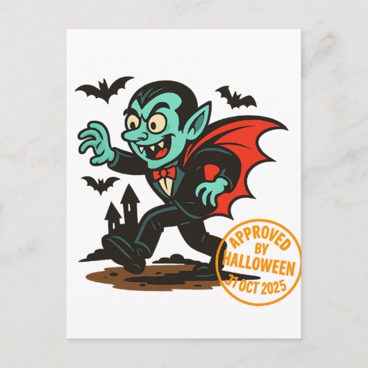 Cartoon Dracula Vampire - Goedgekeurd door Hallowe Briefkaart (Voorkant)