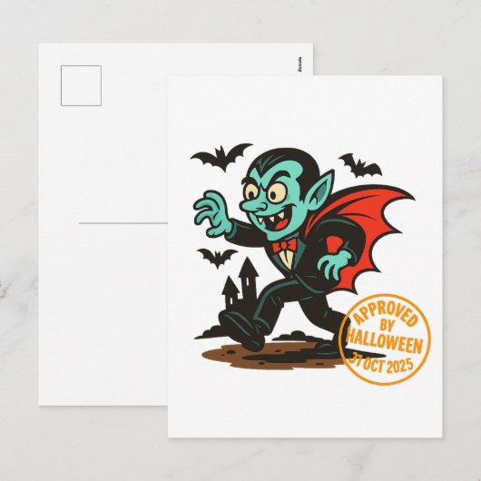 Cartoon Dracula Vampire - Goedgekeurd door Hallowe Feestdagenkaart (Voorkant / Achterkant)