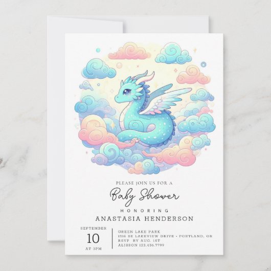 Cartoon Dragon-Baby shower Kaart (Voorkant)
