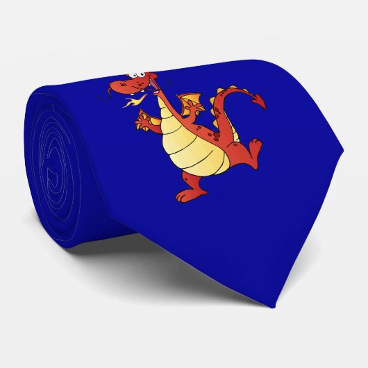 Cartoon Dragon; Blauw Stropdas (Opgerold)