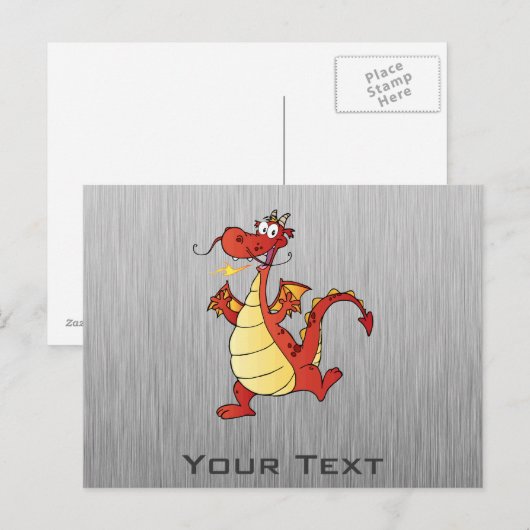 Cartoon Dragon; Metaalblik Briefkaart (Voorkant / Achterkant)