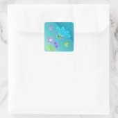 Cartoon Dragonfly met bloemen Vierkante Sticker (Tas)
