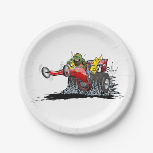Cartoon dragster papieren bordje (Voorkant)