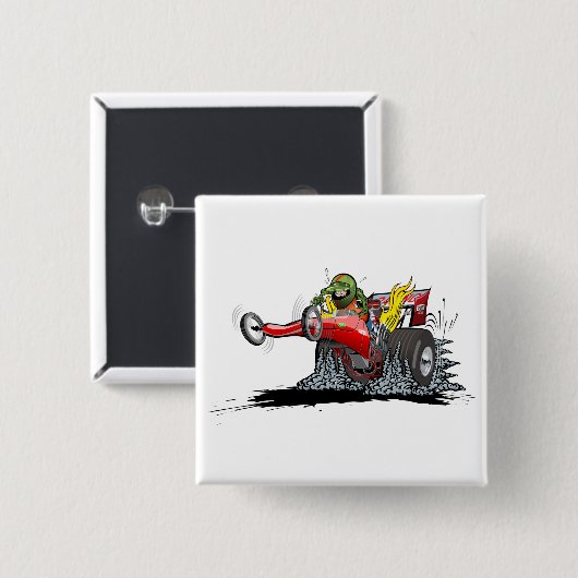 Cartoon dragster vierkante button 5,1 cm (Voorkant /achterkant)