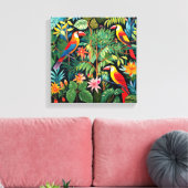Cartoon drie vogels in jungle kunst canvas afdruk (Insitu (Woonkamer))