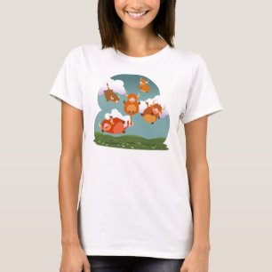Cartoon drijvende hoge Koeien vrouwen T-shirt