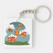 Cartoon drijvende Koeien op het land AcrylSleutelh Sleutelhanger (Achterkant)