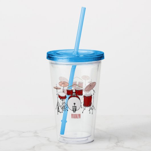 Cartoon Drum kit Acryl Drinkbeker (Achterkant)
