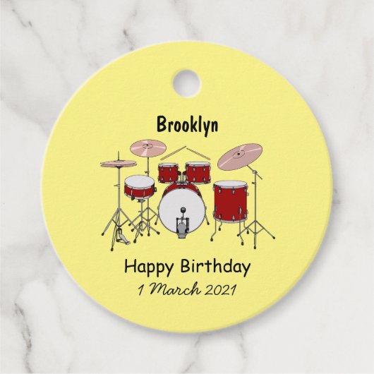 Cartoon Drum kit Bedankjes Labels (Voorkant)