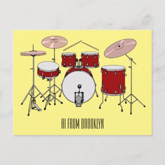 Cartoon Drum kit Briefkaart (Voorkant)