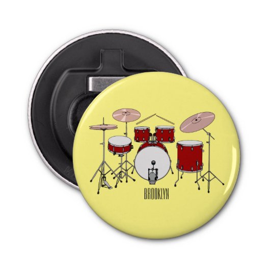 Cartoon Drum kit Button Flesopener (Voorkant)