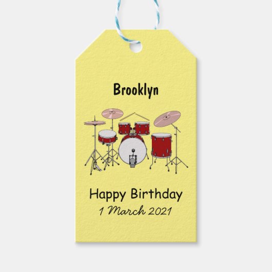 Cartoon Drum kit Cadeaulabel (Voorkant)