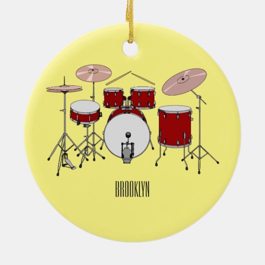Cartoon Drum kit Keramisch Ornament (Achterkant)