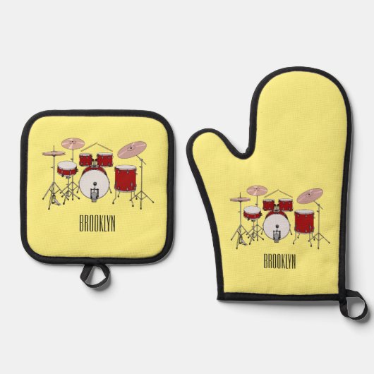Cartoon Drum kit Ovenwant & Pannenlap Set (Voorkant)