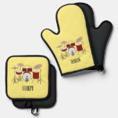 Cartoon Drum kit Ovenwant & Pannenlap Set (Voorkant / Achterkant)