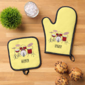 Cartoon Drum kit Ovenwant & Pannenlap Set (Top down)