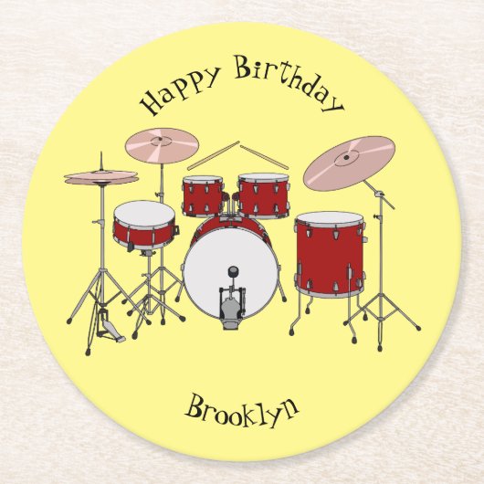Cartoon Drum kit Ronde Kartonnen Onderzetter (Voorkant)