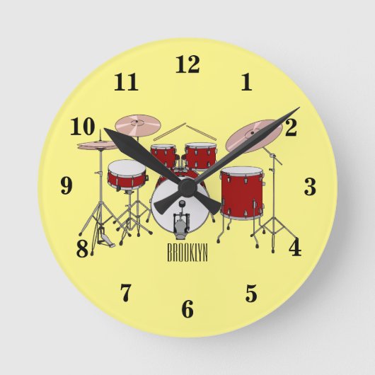 Cartoon Drum kit Ronde Klok (Voorkant)