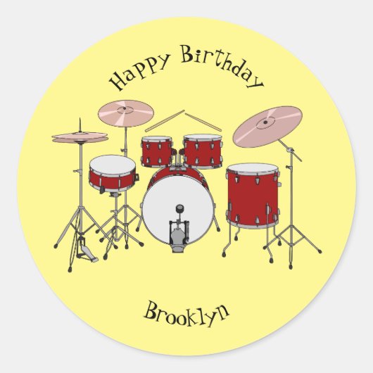 Cartoon Drum kit Ronde Sticker (Voorkant)