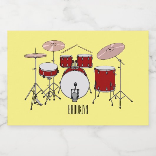 Cartoon Drum kit Voedselcontainer Etiket (Enkel label)