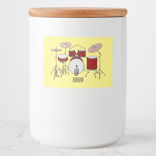 Cartoon Drum kit Voedselcontainer Etiket (Voorkant)