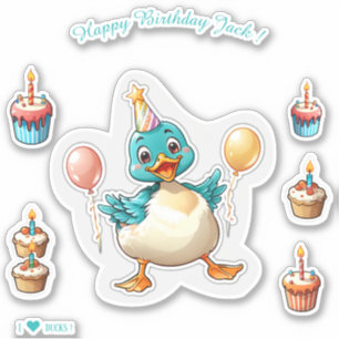 Cartoon Duck - Happy Birthday gepersonaliseerd Sticker