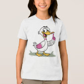 Cartoon Duck with Raised Finger Delivering a Messa Tri-Blend Shirt (Voorkant)