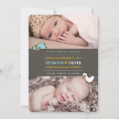 Cartoon Ducks Baby Boys Twins Birth Aankondiging (Voorkant)