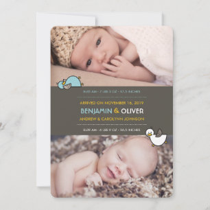 Cartoon Ducks Baby Boys Twins Birth Aankondiging